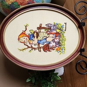 Vintage Hummel Crewel Embroidery Art Framed
